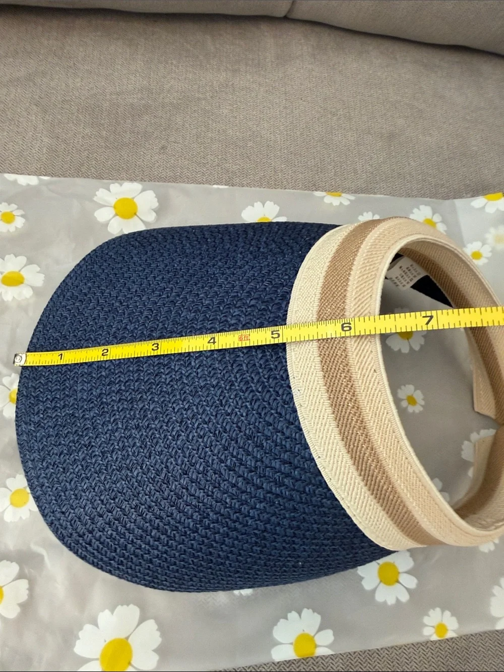 BRAND NEW Lady Navy Straw Visor with Beige Trim - Sun Protective Hat